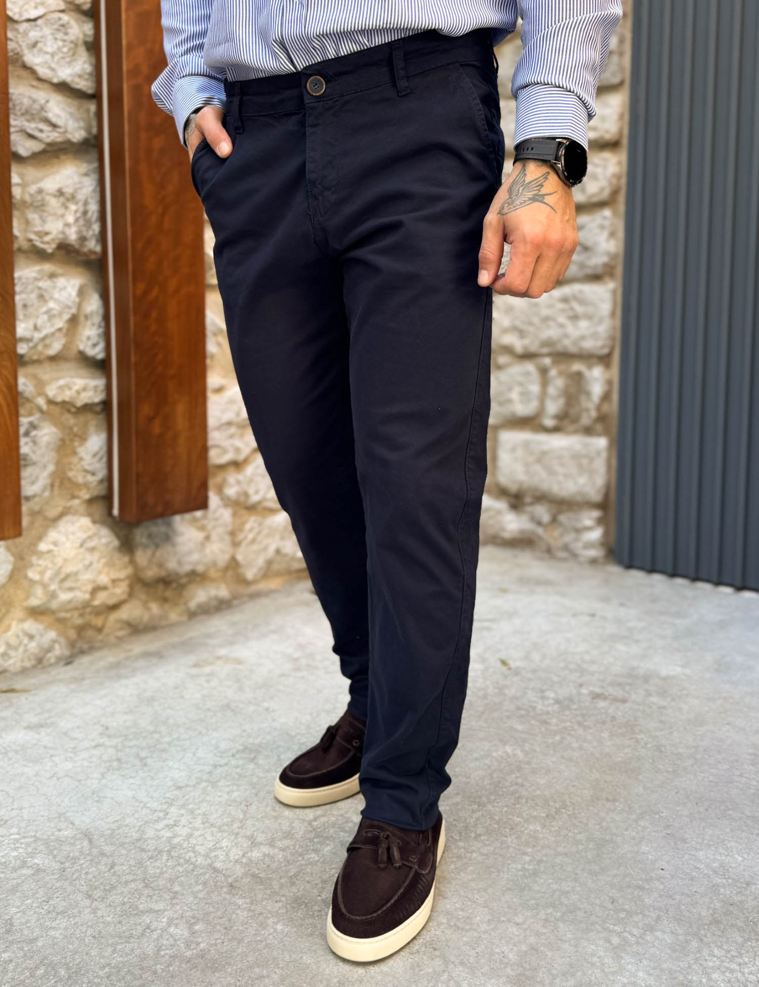 Ανδρικό μπλε παντελόνι καπαρντίνα Chinos BO1909 φωτογραφία